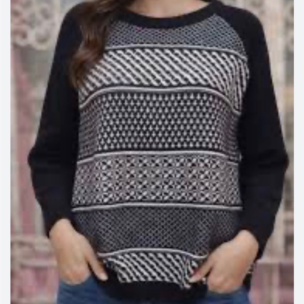Talbots Black and White Geometric Sweater